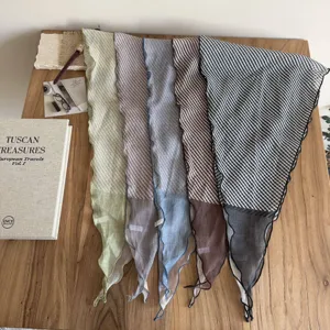 Japanese Vintage Women Fashion Scarf Polyester Lightweight Floral Striped Print Triangle Neckerchief Headscarf Daily Accessories