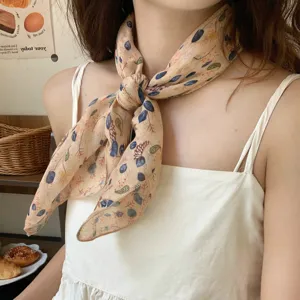 Retro floral square scarf for women, elegant neck scarf, chic hair accessory and bag scarf.