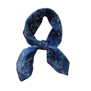 Retro blue decorative neck scarf for women, elegant square scarf with stylish print.