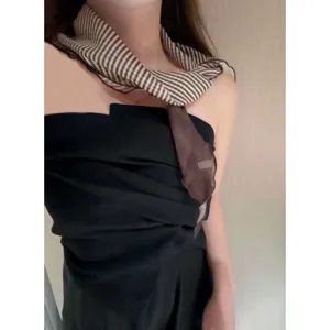 Vintage striped neck scarf for women, lightweight spring summer fashion silk scarf accessory.