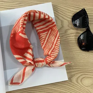 Cotton red geometric bandana vintage spring summer hair scarf neckerchief accessory