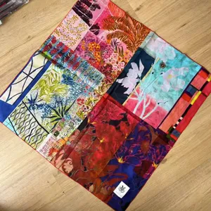 Foulard carré en coton patchwork peinture à l'huile rétro, écharpe d'art vintage.