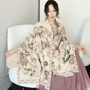 Chinese style autumn winter thick cashmere feel tassel shawl scarf for women wear