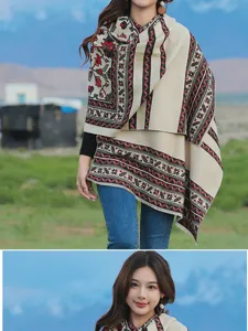 Ethnischer Stil Jacquard Kaschmir-Gefühl Damen Schal Winter warmer Wickelschal Reise Mantel