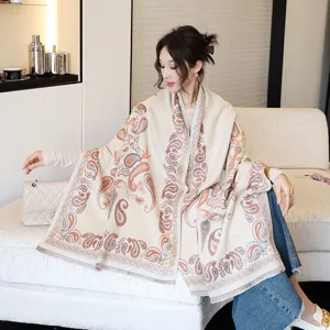 Cozy thick imitation cashmere shawl scarf with elegant paisley pattern for women autumn winter