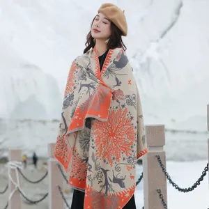 Damen ethnischer Stil Jacquard Kaschmir-Gefühl Schal Winter warme Outdoor Mode Fransen Tuch