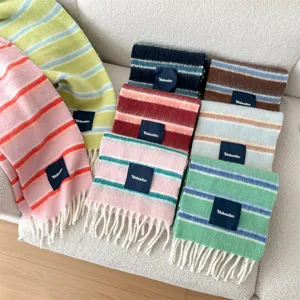 Vintage Inverno Sciarpa a Righe Misto Lana Spessa Calda Scaldino per Collo Color-Blocking Accessori Moda Per Donna