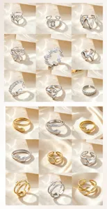 Details of fashionable titanium steel open rings, adjustable size, various chic designs.