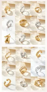 Fashionable open titanium steel rings set, trendy stainless steel adjustable jewelry designs for women.