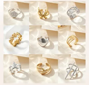 Fashion open stainless steel rings set, trendy adjustable metal knuckle ring jewelry.