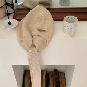 Berretto sciarpa in maglia beige combo inverno caldo cappuccio con lunga cinghia chic