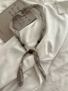 Vintage literaire stijl linnen kraal lange sjaal ketting voor vrouwen dagelijks veelzijdig