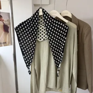 Écharpe triangulaire en lin réversible jacquard vintage pois tricoté foulard chaud femme.