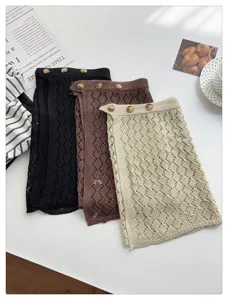 Korean style hollow knit layering skirt women summer versatile casual button butt cover dress