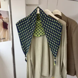 Écharpe triangulaire tricotée à pois rétro en lin mélangé, foulard jacquard double.