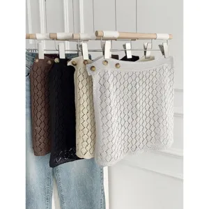 Women's Hollow Out Knit Half Skirt Summer Casual Solid Color Bottom
