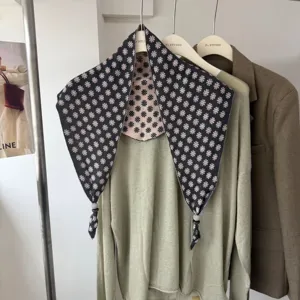 Écharpe triangulaire tricotée en lin jacquard double face à pois pour femme automne.