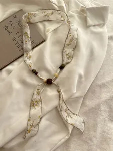 Retro bloemen linnen kraal sjaal ketting veelzijdige lange nek accessoire dagelijks elegante.