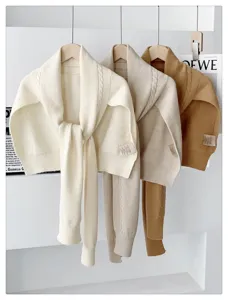 Korean style knit shawl sweater scarf winter warm wool blend layering sleeve accessory detail