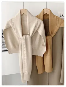 Korean style knitted shawl scarf for women, cozy winter autumn warm layered neck wrap.