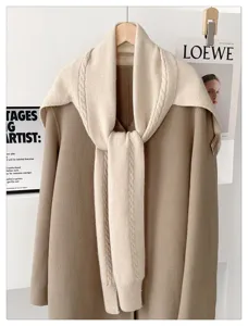 Knitted woolen shawl scarf women autumn winter Korean style layering neck warmer cape detail view