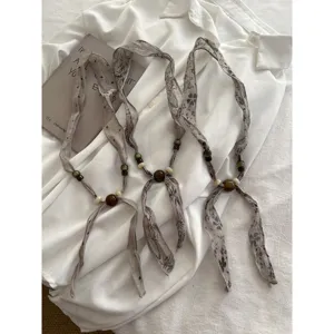 Vintage linnen kraal sjaal ketting voor vrouwen, elegante lange halsdoek dagelijks accessoire.