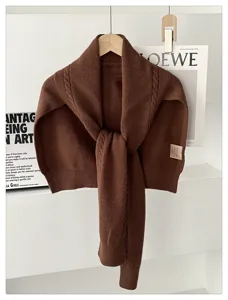 Knitted wool shawl scarf for women, winter warm neck protector and stylish layered cape.