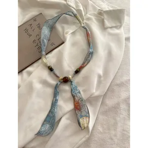 Vintage linnen kraal sjaal ketting, veelzijdige lange nek accessoire voor vrouwen dames.
