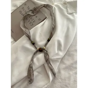 Retro linnen kraal sjaal ketting voor vrouwen, veelzijdige lange nek accessoire lente.
