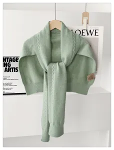 Green knitted shawl scarf winter warm cable knit false collar elegant fashion accessory
