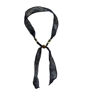 Vrouwen vintage kralen lint zijde sjaal ketting literair bloemen doorschijnend blauw chic