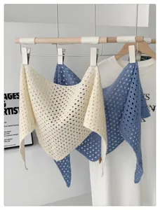 Knitted hollow solid color triangular scarf women chic versatile sun protection shawl neckerchief