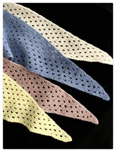 Knitted hollow triangle scarf detail, soft pastel colors, versatile sun protection