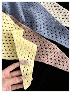 Knitted hollow solid color shawl women versatile scarf triangle kerchief neck protection