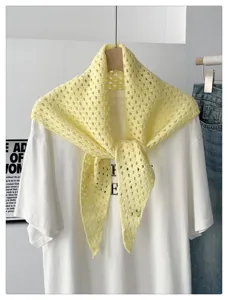 Yellow knitted hollow triangular shawl minimalist solid women sun protection neck fashion accessory