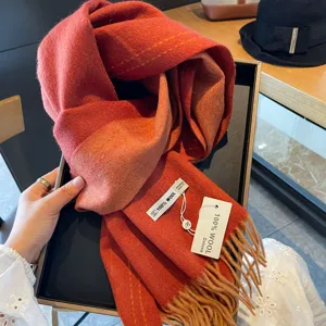 Cozy orange gradient 100% wool winter scarf for women warm fringe soft neck wear accessories