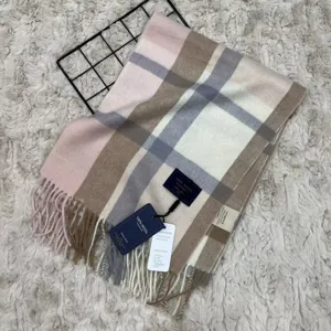 Classic plaid wool scarf for women, soft and warm winter neck wrap with fringe trim.