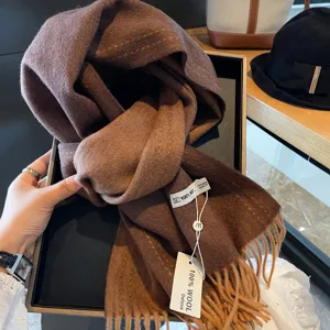 Winter cashmere feel wool scarf for women, double-sided color block long tassel warm neck wrap