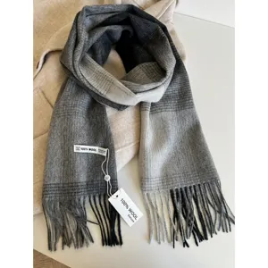 Korean style winter 100% wool scarf for women warm gradient tassel grey winter neck warmer