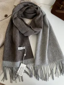 Two-tone wool scarf for women winter warm fringe tassel cozy stylish neck wrap accessory