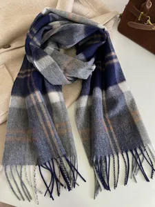 Classic retro plaid wool scarf with fringe, autumn winter warm unisex couple shawl neckerchief.