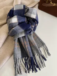 Classic plaid tassel scarf for autumn and winter, cozy woolen warm neck wrap for women and men.