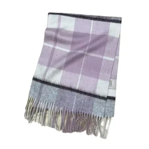 Autumn winter women soft warm plaid wool scarf tassel design purple grey elegant winter wrap