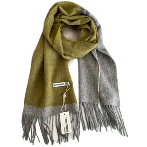Premium 100% wool colorblock scarf with fringe for women, cozy winter shawl main view