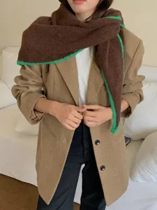 Fashionable contrast edge triangle scarf winter knit shawl versatile neck warmer cozy accessory