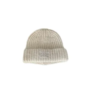 Beige fuzzy knit beanie winter warm thick slouchy wool cap for women casual daily wear