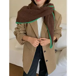 Stylish contrast color edge triangle scarf, autumn winter knitted shawl neck warmer for women.