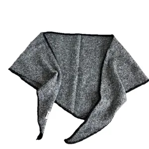 Chic grey triangular scarf with black contrast edge, stylish winter warm neck wrap shawl.