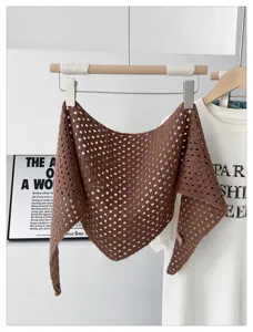 Knitted hollow out solid color triangle scarf women stylish daily sun protection shawl