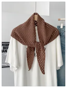 Women knitted hollow out solid color triangular scarf chic daily fashion neck warmer shawl